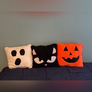 Halloween Pumpkin Ghost Cat HANDMADE Sherpa Pillow Set Of 3 20’ X 18’